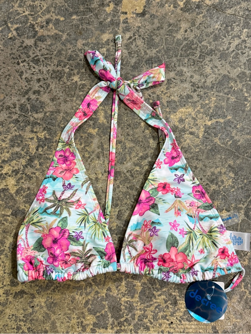 Decree Women’s Small Tropical Floral Triangle Bikini Top Wear 3 Ways Pink & Aqua